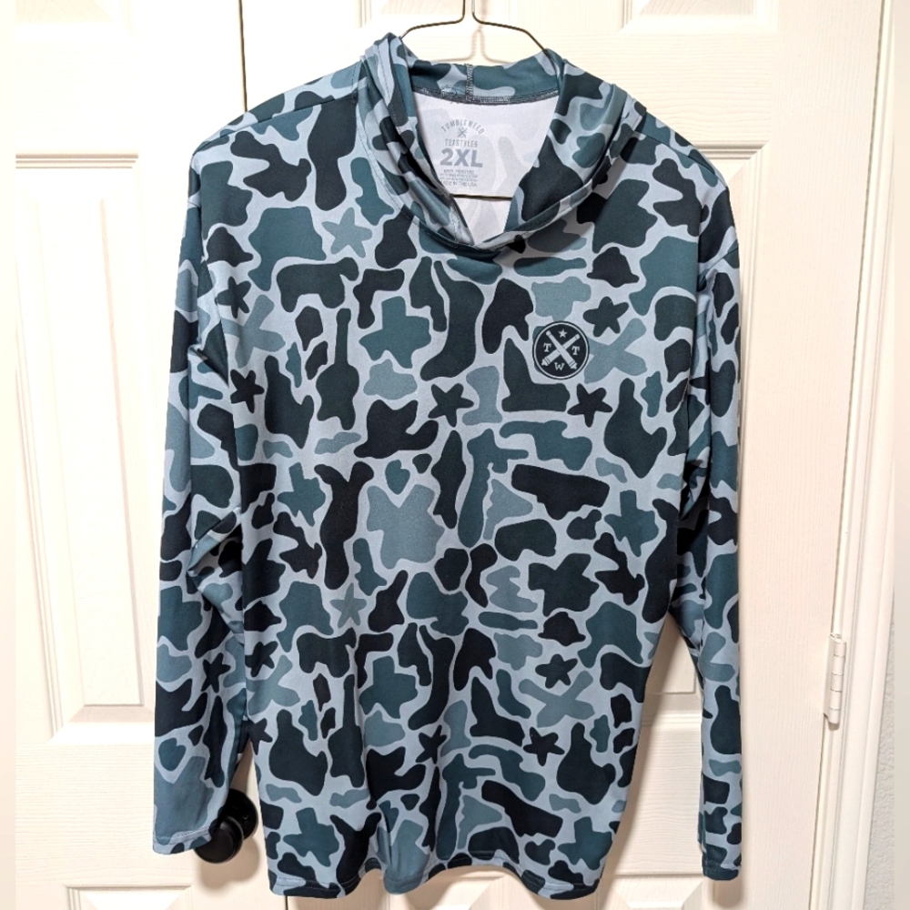 3/$10 Tumbleweed TexStyles Blue Texas Camo Hooded Long Sleeve